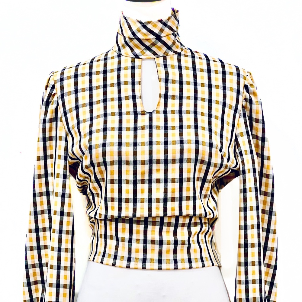 Backless Long Sleeve Turtleneck Blouse